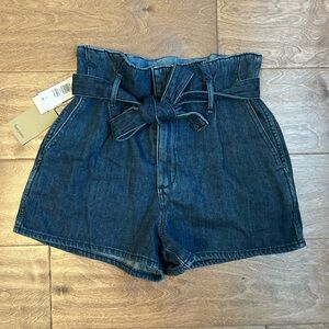 Wilfred Dark Blue High-Waist Paperbag Denim Shorts